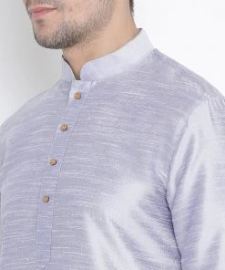 VASTRAMAY Men's Light Blue Cotton Silk Blend Kurta