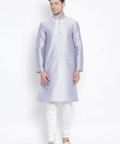 VASTRAMAY Men's Light Blue Cotton Silk Blend Kurta