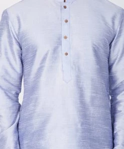 VASTRAMAY Men's Light Blue Cotton Silk Blend Kurta And Dhoti Pant Set