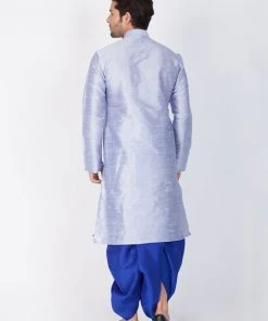 VASTRAMAY Men's Light Blue Cotton Silk Blend Kurta And Dhoti Pant Set