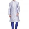 VASTRAMAY Men's Light Blue Cotton Silk Blend Kurta And Pyjama Set