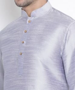 VASTRAMAY Men's Light Blue Cotton Silk Blend Kurta And Pyjama Set 10 VASTRAMAY Men's Light Blue Cotton Silk Blend Kurta And Pyjama Set