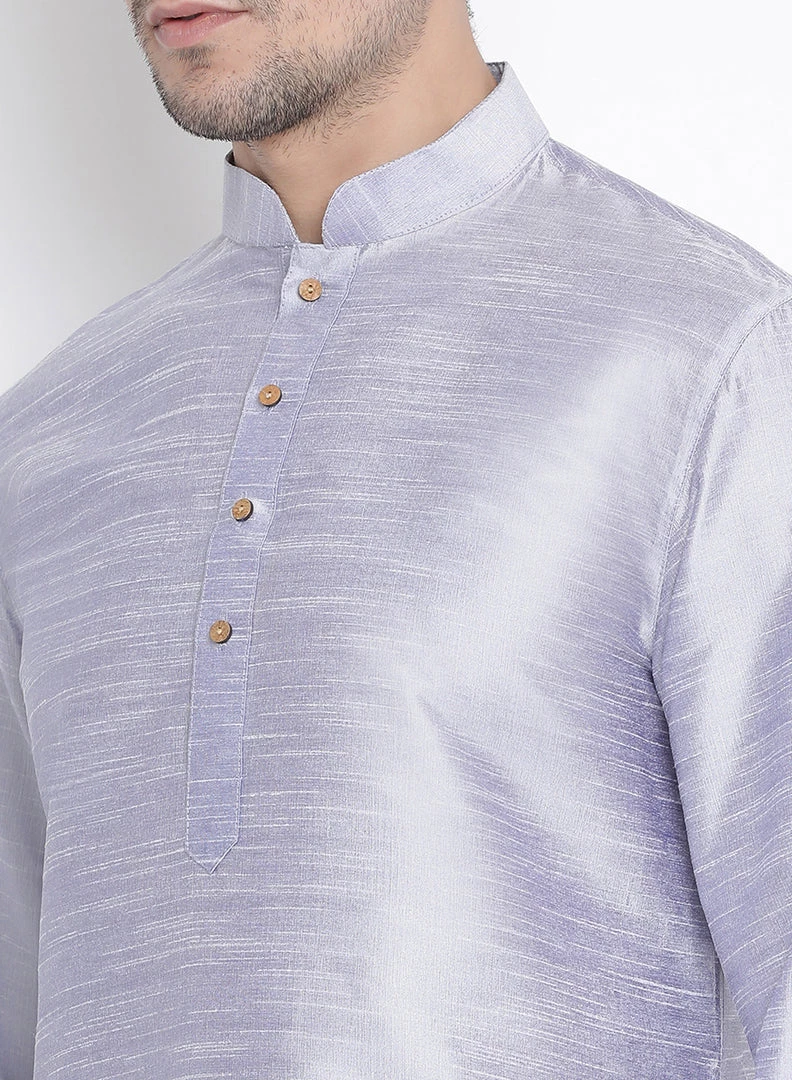 VASTRAMAY Men's Light Blue Cotton Silk Blend Kurta And Pyjama Set 5 VASTRAMAY Men's Light Blue Cotton Silk Blend Kurta And Pyjama Set