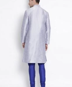 VASTRAMAY Men's Light Blue Cotton Silk Blend Kurta And Pyjama Set 11 VASTRAMAY Men's Light Blue Cotton Silk Blend Kurta And Pyjama Set