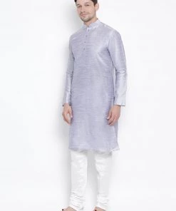 VASTRAMAY Men's Light Blue Cotton Silk Blend Kurta And Pyjama Set