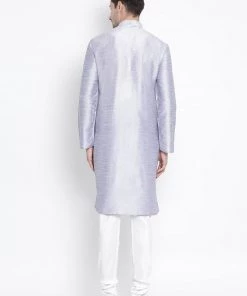 VASTRAMAY Men's Light Blue Cotton Silk Blend Kurta And Pyjama Set