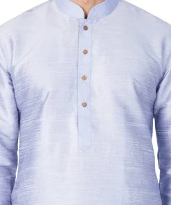 VASTRAMAY Men's Light Blue Cotton Silk Blend Kurta And Pyjama Set 10 VASTRAMAY Men's Light Blue Cotton Silk Blend Kurta And Pyjama Set