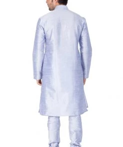 VASTRAMAY Men's Light Blue Cotton Silk Blend Kurta And Pyjama Set 11 VASTRAMAY Men's Light Blue Cotton Silk Blend Kurta And Pyjama Set