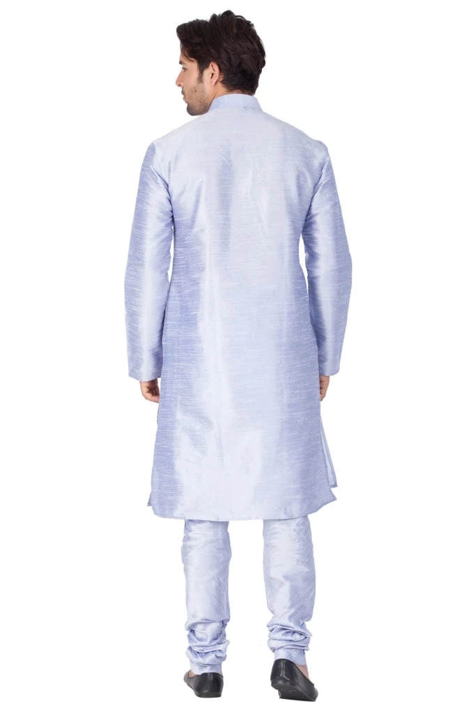 VASTRAMAY Men's Light Blue Cotton Silk Blend Kurta And Pyjama Set 6 VASTRAMAY Men's Light Blue Cotton Silk Blend Kurta And Pyjama Set