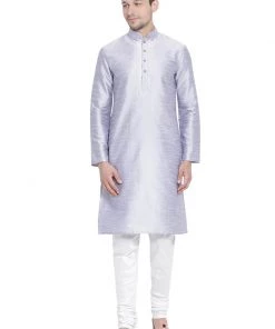 VASTRAMAY Men's Light Blue Cotton Silk Blend Kurta And Pyjama Set
