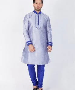 Vastramay Men's Light Blue Silk Blend Kurta