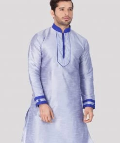 Vastramay Men's Light Blue Silk Blend Kurta