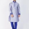 Vastramay Men's Light Blue Cotton Silk Blend Kurta And Pyjama Set