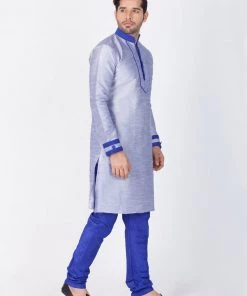Vastramay Men's Light Blue Cotton Silk Blend Kurta And Pyjama Set