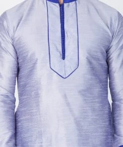 Vastramay Men's Light Blue Cotton Silk Blend Kurta And Pyjama Set 10 Vastramay Men's Light Blue Cotton Silk Blend Kurta And Pyjama Set