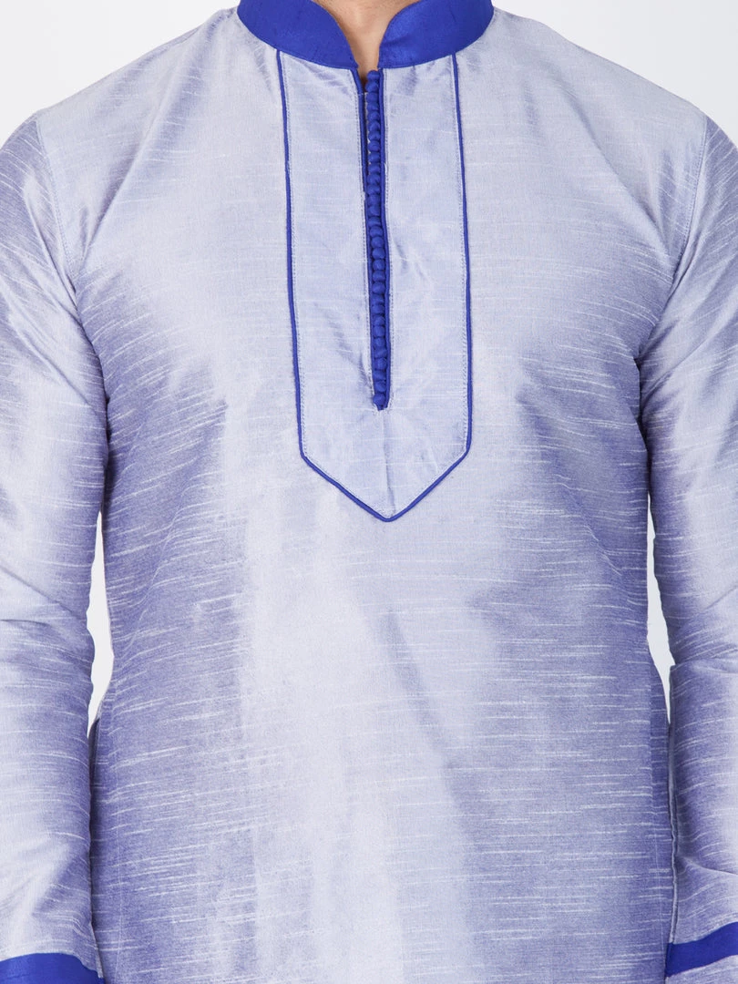 Vastramay Men's Light Blue Cotton Silk Blend Kurta And Pyjama Set 5 Vastramay Men's Light Blue Cotton Silk Blend Kurta And Pyjama Set