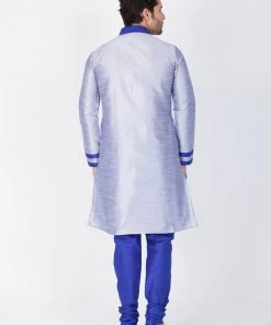 Vastramay Men's Light Blue Cotton Silk Blend Kurta And Pyjama Set 11 Vastramay Men's Light Blue Cotton Silk Blend Kurta And Pyjama Set