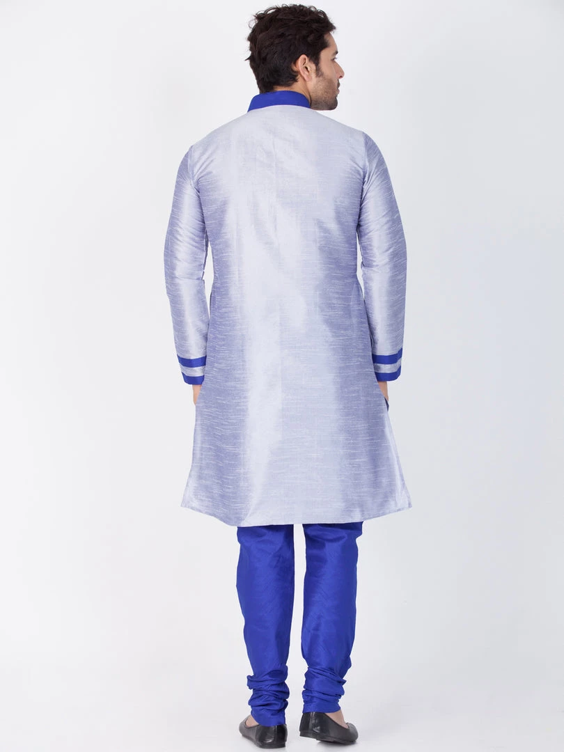 Vastramay Men's Light Blue Cotton Silk Blend Kurta And Pyjama Set 6 Vastramay Men's Light Blue Cotton Silk Blend Kurta And Pyjama Set