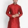 VASTRAMAY Men's Maroon Cotton Silk Blend Kurta 2 VASTRAMAY Men's Maroon Cotton Silk Blend Kurta