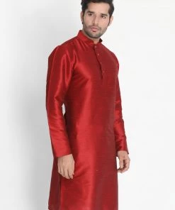 VASTRAMAY Men's Maroon Cotton Silk Blend Kurta