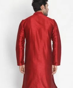 VASTRAMAY Men's Maroon Cotton Silk Blend Kurta