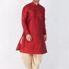 VASTRAMAY Men's Maroon Cotton Silk Blend Kurta And Dhoti Pant Set