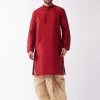 VASTRAMAY Men Maroon Regular Kurta With Dhoti Pants