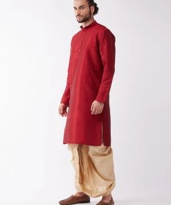 VASTRAMAY Men Maroon Regular Kurta With Dhoti Pants