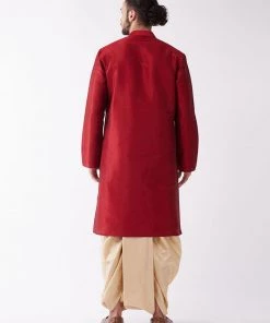 VASTRAMAY Men Maroon Regular Kurta With Dhoti Pants
