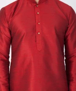 Vastramay Men's Maroon Cotton Silk Blend Kurta And Dhoti Pant Set
