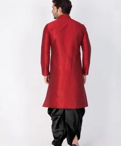 Vastramay Men's Maroon Cotton Silk Blend Kurta And Dhoti Pant Set