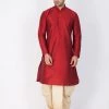 VASTRAMAY Men's Maroon Cotton Silk Blend Kurta And Dhoti Pant Set