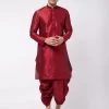 VASTRAMAY Men's Maroon Silk Blend Kurta And Dhoti Set 2 VASTRAMAY Men's Maroon Silk Blend Kurta And Dhoti Set