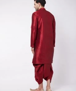 VASTRAMAY Men's Maroon Silk Blend Kurta And Dhoti Set