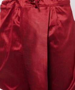 VASTRAMAY Men's Maroon Silk Blend Kurta And Dhoti Set