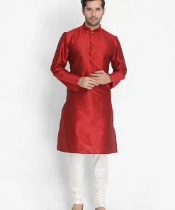 VASTRAMAY Men's Maroon Cotton Silk Blend Kurta And Pyjama Set