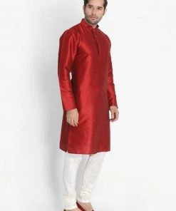 VASTRAMAY Men's Maroon Cotton Silk Blend Kurta And Pyjama Set