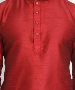 VASTRAMAY Men's Maroon Cotton Silk Blend Kurta And Pyjama Set