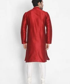 VASTRAMAY Men's Maroon Cotton Silk Blend Kurta And Pyjama Set