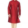 Vastramay Men's Maroon Cotton Silk Blend Kurta And Pyjama Set 1 Vastramay Men's Maroon Cotton Silk Blend Kurta And Pyjama Set
