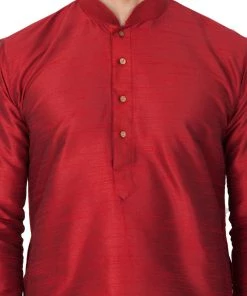 Vastramay Men's Maroon Cotton Silk Blend Kurta And Pyjama Set