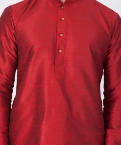 VASTRAMAY Men's Maroon Cotton Silk Blend Kurta, Pyjama & Dupatta Set