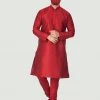 Vastramay Men's Maroon Cotton Silk Blend Kurta And Pyjama Set