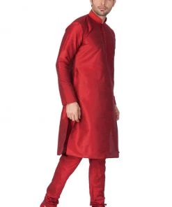 Vastramay Men's Maroon Cotton Silk Blend Kurta And Pyjama Set