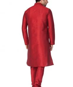 Vastramay Men's Maroon Cotton Silk Blend Kurta And Pyjama Set