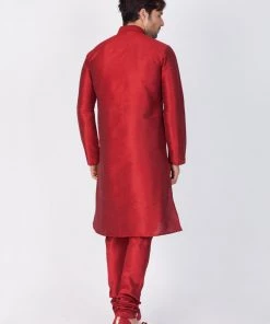 Vastramay Maroon Silk Blend Baap Beta Kurta Pyjama Dupatta Set 14 Vastramay Maroon Silk Blend Baap Beta Kurta Pyjama Dupatta Set
