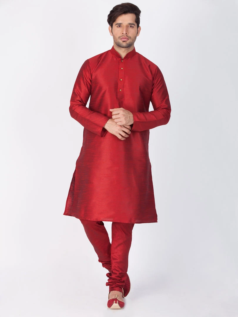 Vastramay Silk Blend Maroon Baap Beta Kurta Pyjama Set 4 Vastramay Silk Blend Maroon Baap Beta Kurta Pyjama Set