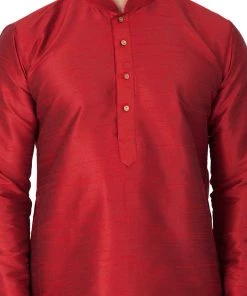 VASTRAMAY Men's Maroon Cotton Silk Blend Kurta And Pyjama Set 10 VASTRAMAY Men's Maroon Cotton Silk Blend Kurta And Pyjama Set