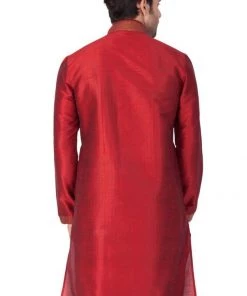 Vastramay Men's Maroon Cotton Silk Blend Kurta