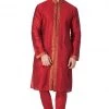 Vastramay Men's Maroon Cotton Silk Blend Kurta And Pyjama Set